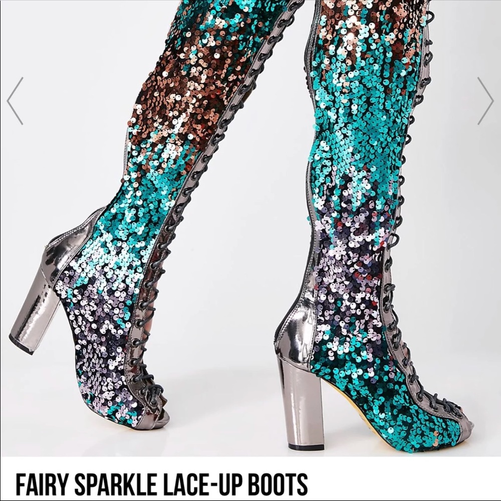 Thigh high sequin boots